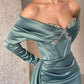 Unique Off Shoulder Long Sleeve Glitter Mermaid Prom Dress Long Sleeve Beaded Ball Party Dress nv1975