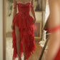 Red Vintage Elegant Short Chiffon Homecoming Dress Party Dress nv4851