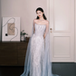 Light Silver Beaded Fringe Mermaid Prom Gown With Sheer Tulle Cape  NV7276