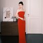 Strapless Pleated Mermaid Evening Gown Red Fitted Wedding Reception Dress  NV7255