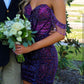 Purple shiny fashion off-shoulder short sequin homecoming dress prom evening dress party dress nv1245