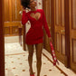 Red Love Heart Cutout Chic Satin Long Sleeve Mini Party Dress Homecoming Dress Evening Gown nv2247