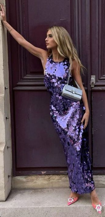 Purple Shiny Elegant Charming Mermaid Slim Fit Sequin Long Sleeveless Ball Gown Evening Dress Party Dress nv2559