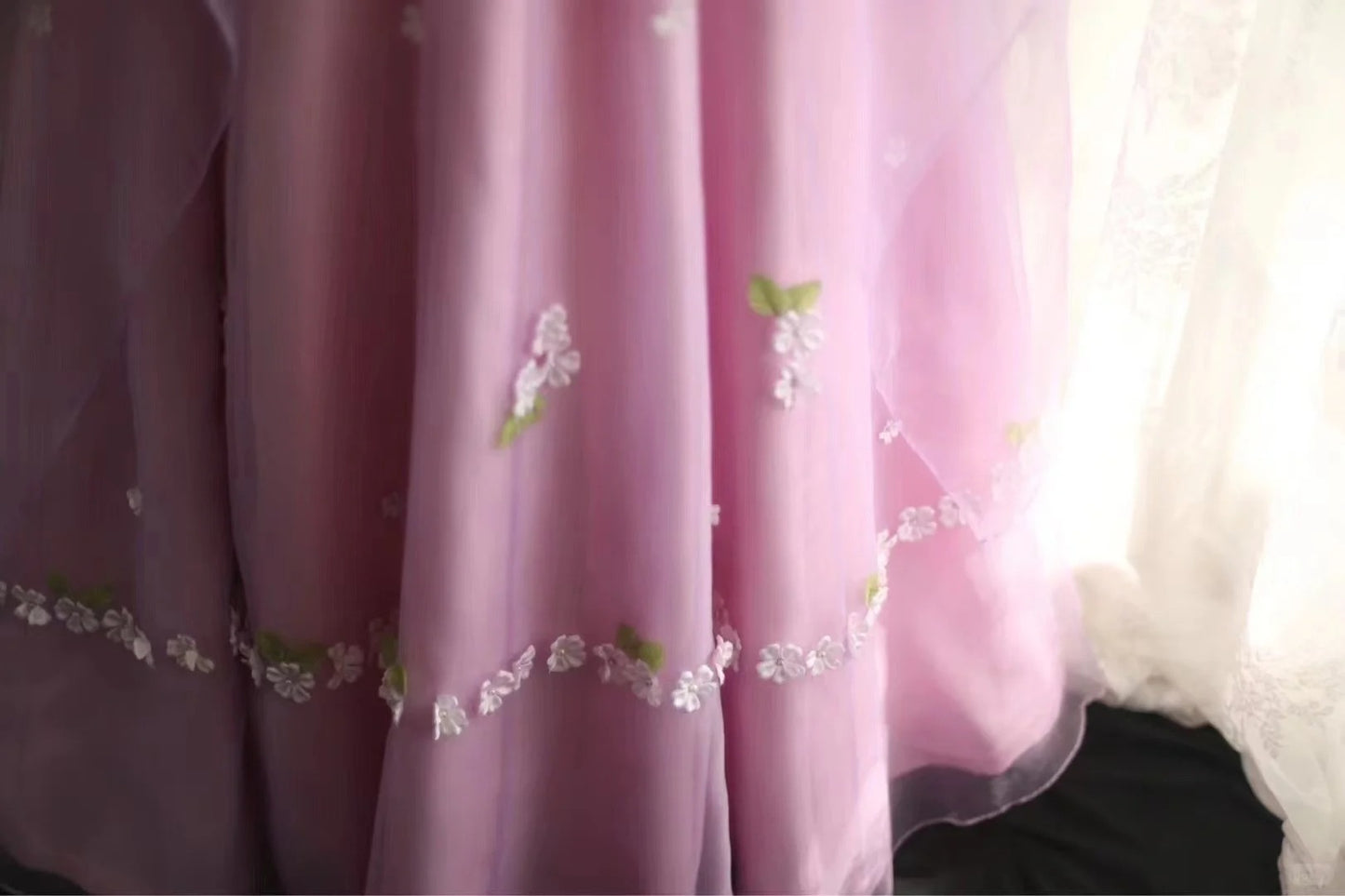 Pink Sweet Floral Long Tulle Prom Dress Evening Dress Party Dress nv4690