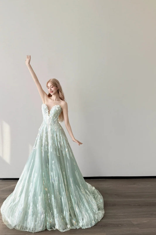 Green luxury, gorgeous and shiny long chiffon ball dress, fairy dress NV6726