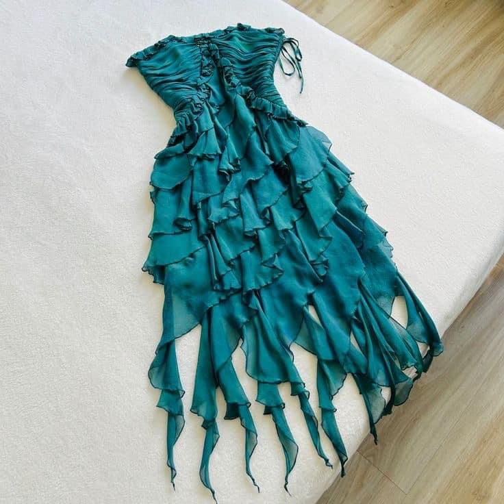 Green ruffle elegant short chiffon homecoming dress birthday party dress nv4605