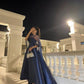 Blue Tulle Sequin Cape Satin Long Evening Gown Prom Dress nv2741