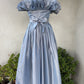 Blue Grey Taffeta Vintage Charming Long Ruffled Ball Gown Evening Dress Party Dress nv2831