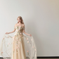 Off Shoulder A-Line Tulle Prom Dress Champagne 3D Floral High Slit Gown  NV7124