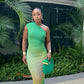 Green stylish elegant one shoulder gradient long ball gown evening dress nv2853