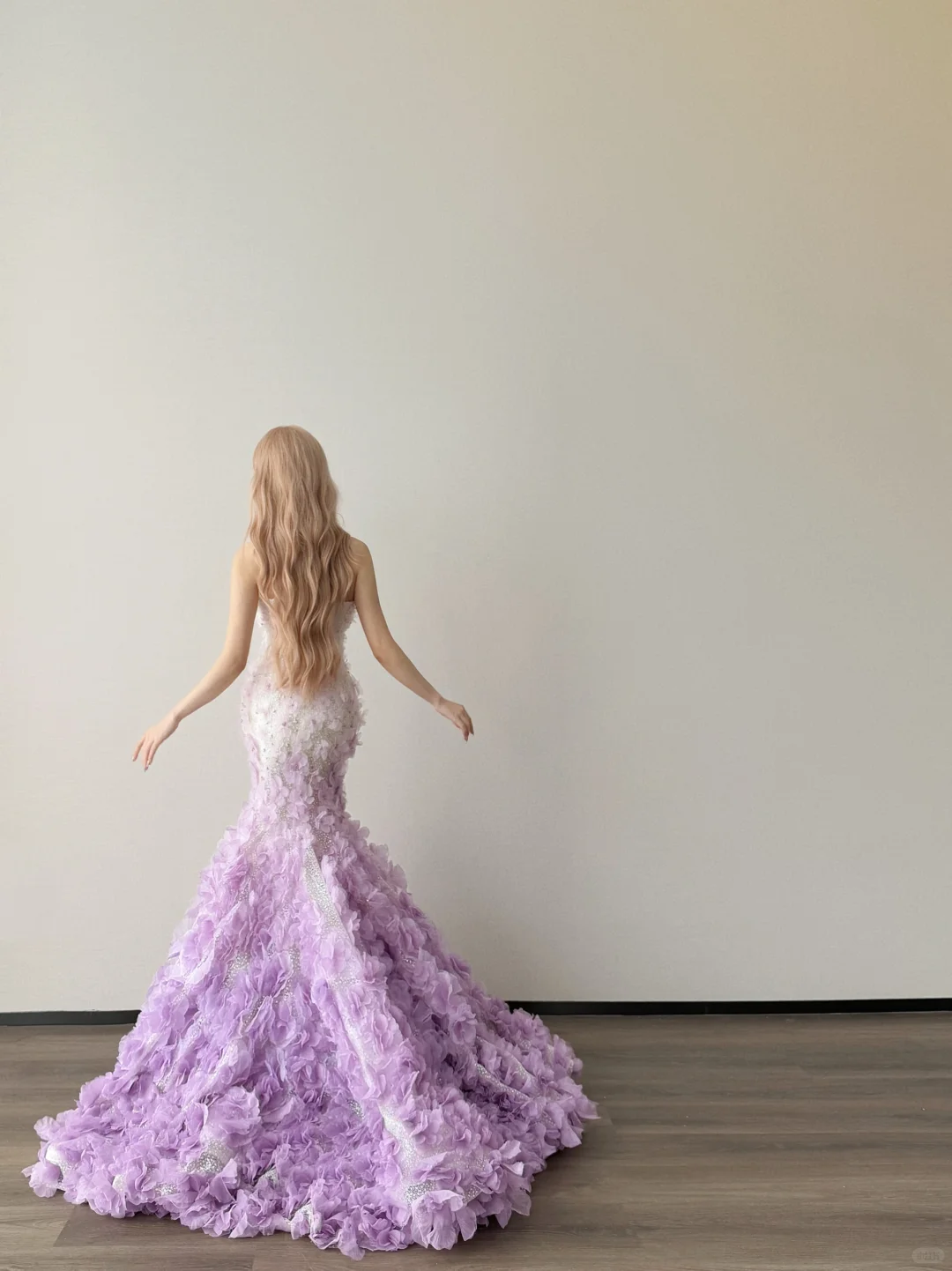 Lavender Ombre Strapless Mermaid Prom Dress 3D Flower Petal Train  NV7140