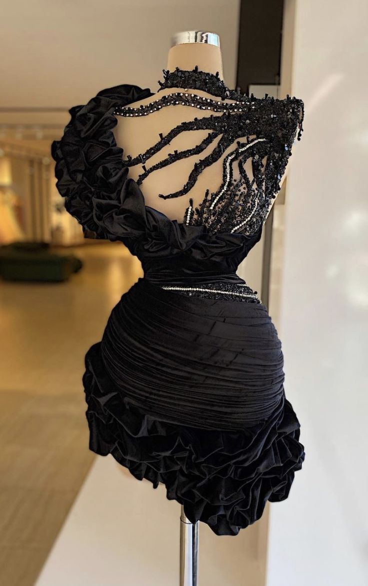 Black fashion unique exquisite beaded short satin homecoming dress evening dress party dress prom dress nv3465