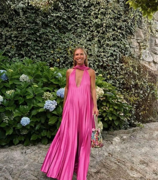 Pink/green V-neck low-cut long satin elegant ball gown, evening dress, wedding guest dress nv2976