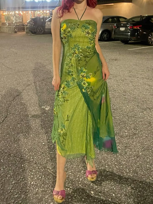 Green Fashion Floral Short/Medium-Length Chiffon Homecoming Dress nv4477