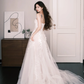 Tulle A Line Wedding Dress Strapless 3D Floral Applique High Slit Bridal Gown  NV7243