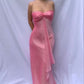 Pink Sweetheart Suspender Ruffle Ribbon Vintage Chiffon Long Ball Gown Evening Dress Party Dress nv2592