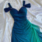 Blue shiny fashion gradient elegant spaghetti straps long chiffon elegant ball gown evening dress party dress nv3682