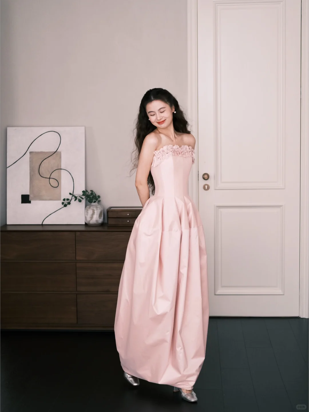 Light Pink Strapless Bubble Prom Dress 3D Floral Evening Gown  NV7214
