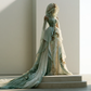 Light Mint Green Fairy Organza Gown with Hooded Tulle Veil and Long Train  NV7494