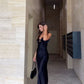 Black simple fashion elegant V-neck low-cut hollow long evening dress prom dress nv2158