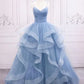 Green/Purple/Blue Fashion Elegant Spaghetti Strap Long Organza Ruffles Ball Gown Evening Gown Graduation Gown Adult Ceremony Gown nv26