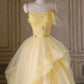 Yellow Tulle Spaghetti Strap A-Line Beaded Tiered Long Ball Gown Formal Evening Dress banquet outfit nv2992