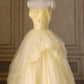 Yellow Tulle Spaghetti Strap A-Line Beaded Tiered Long Ball Gown Formal Evening Dress banquet outfit nv2992