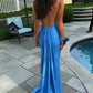 Blue strapless backless mermaid evening gown prom dress nv2125