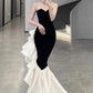 Black and White Elegant Mermaid Sweetheart Satin Long Ball Gown Evening Dress Party Dress nv2318