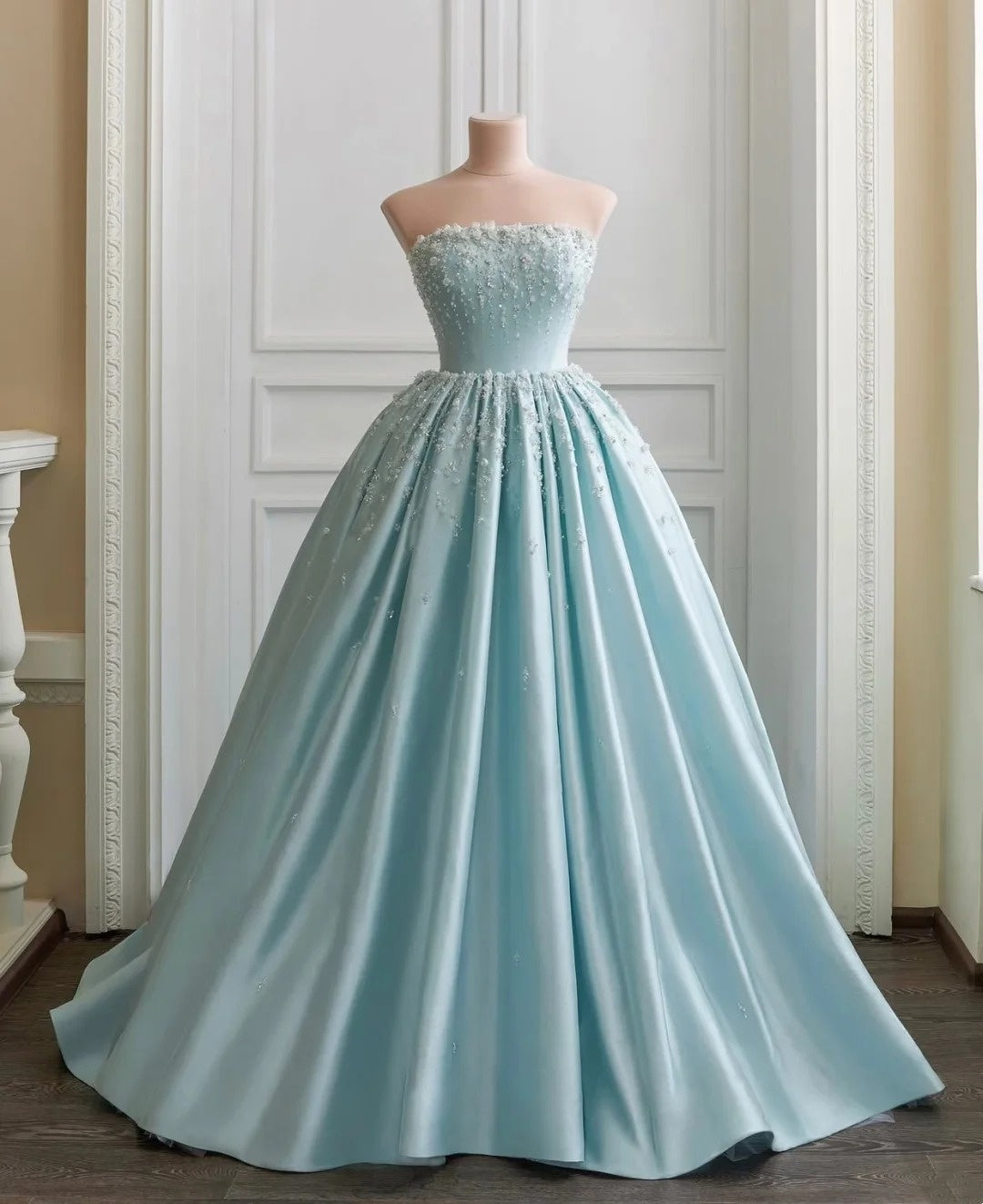 NiceVestidos-_❄️ Luxuriöses und wunderschönes, perlenbesetztes Kleid, blaues Kleid, elegantes Kleid, gletscherblaues Feenkleid, himmlisches Prinzessinnenkleid, festliches Kleid NV6092