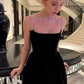 Black Vintage Rhinestone Chain Spaghetti Strap A-Line Halter Cocktail Party Dress Short Mini Homecoming Dress Evening Dress nv2400