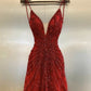 Red sequined strapless cocktail dress party dress mini homecoming dress nv2058