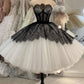 Black and white strapless short prom dress homecoming dress party dress nv2055