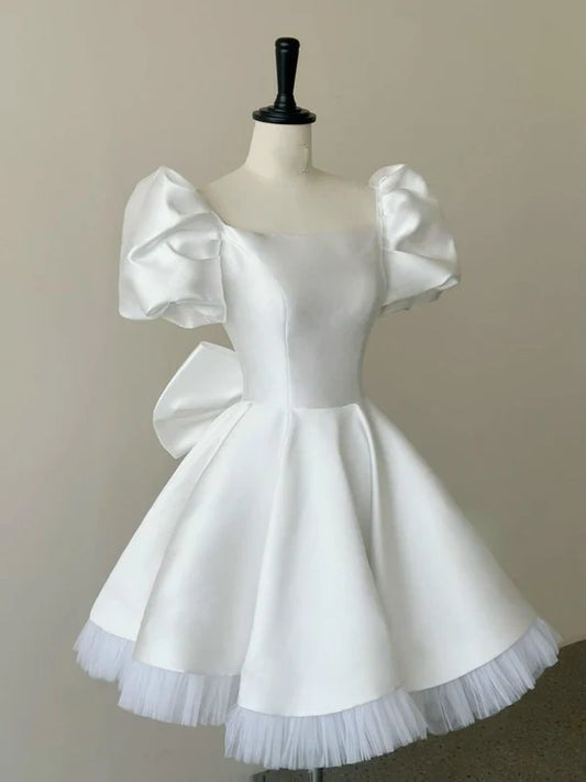 NiceVestidos-White satin short formal homecoming dress hoco dress nv5497