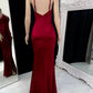 Sexy burgundy mermaid fashion pleated spaghetti strap slit prom dress evening gown party dress nv2274