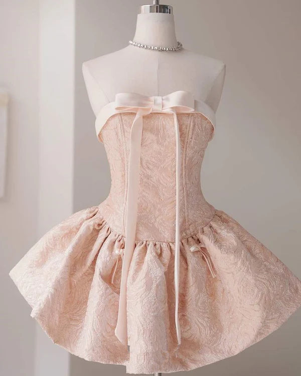 Pink Cute Sweet A-Line Strap Short Satin Tutu Homecoming Dress Birthday Party Dress nv3655