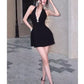 Vintage Black Short Mini Evening Dress A-Line Backless Birthday Dress Homecoming Dress with Rhinestones nv2275