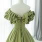 Green A-Line Satin Long Ball Gown Evening Dress nv2164