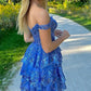 Cute Off the Shoulder Layered Blue Lace Prom Dresses, Blue Lace Homecoming Dresses, Blue Formal Graduation Evening Dresses nv1511