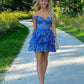 Cute Off the Shoulder Layered Blue Lace Prom Dresses, Blue Lace Homecoming Dresses, Blue Formal Graduation Evening Dresses nv1511