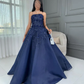 Navy Blue 3D Floral Beaded Ball Gown - Strapless Floor-Length Evening Dress NV6873