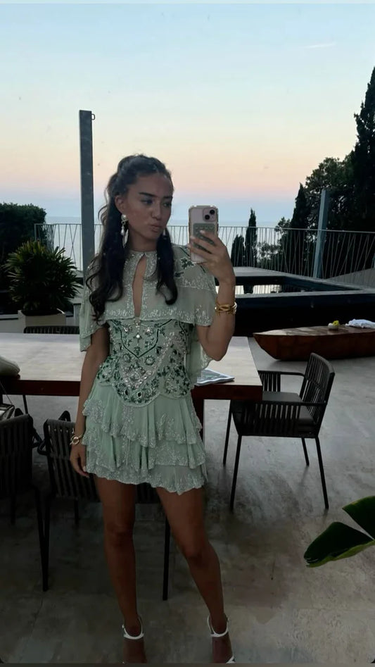 NiceVestidos-Green Gorgeous Exquisite Beaded Short Chiffon Homecoming Dress Hoco Dress nv5489
