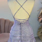 NiceVestidos--Purple Sparkling Short Satin Homecoming Dress NV5689