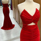 Red Off-the-shoulder Twisted Mermaid Slim Fit Slit Long Ball Gown Evening Dress nv2837