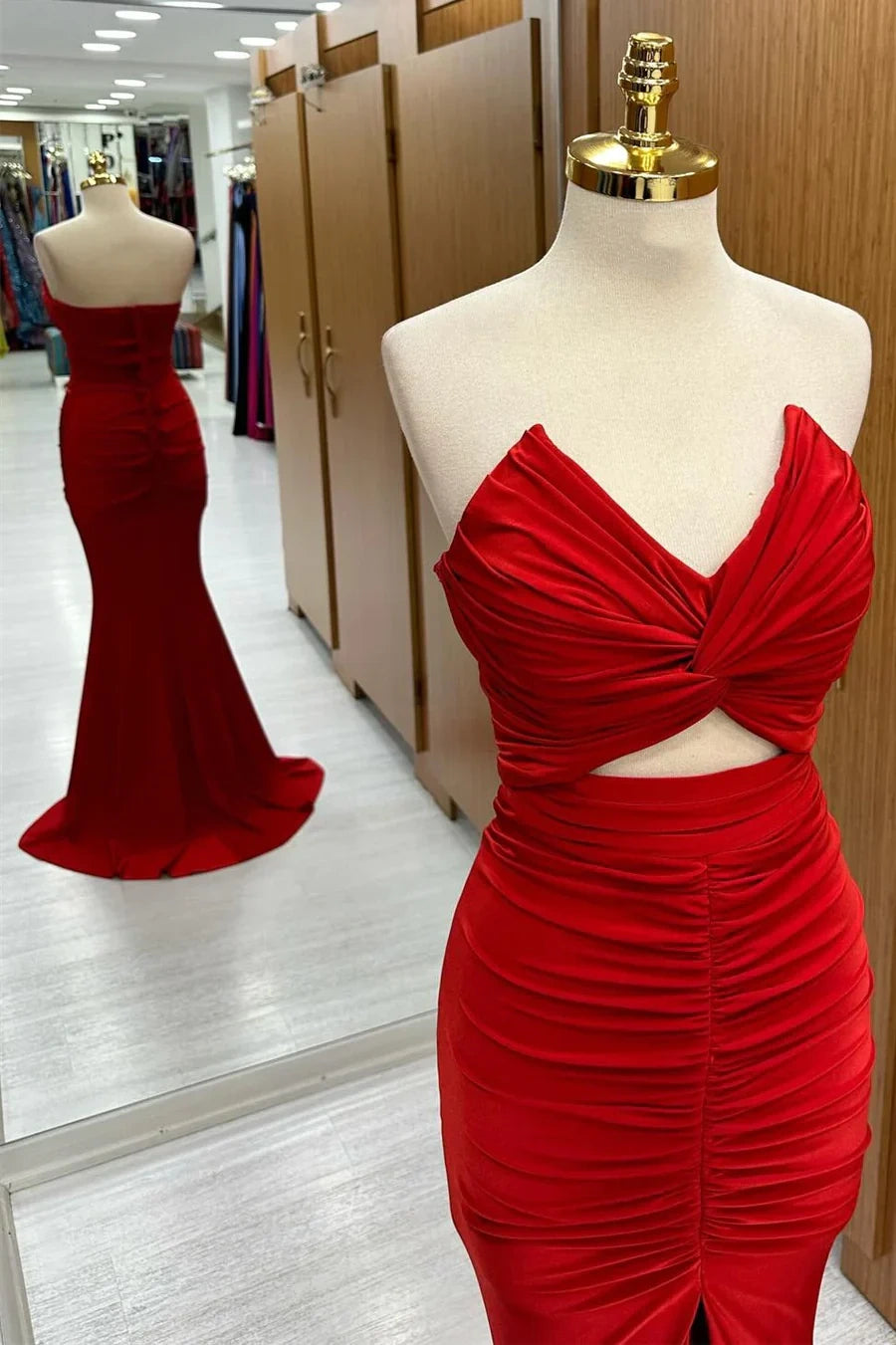 Red Off-the-shoulder Twisted Mermaid Slim Fit Slit Long Ball Gown Evening Dress nv2837