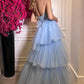 Light Blue Sweetheart Off Shoulder Impressive A-Line Tulle Tiered Long Ball Gown Evening Gown Party Dress ribbons galore dress to impress nv2572