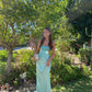 Cute blue spaghetti strap backless long ball gown evening dress wedding guest dress nv2773