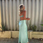 Cute blue spaghetti strap backless long ball gown evening dress wedding guest dress nv2773