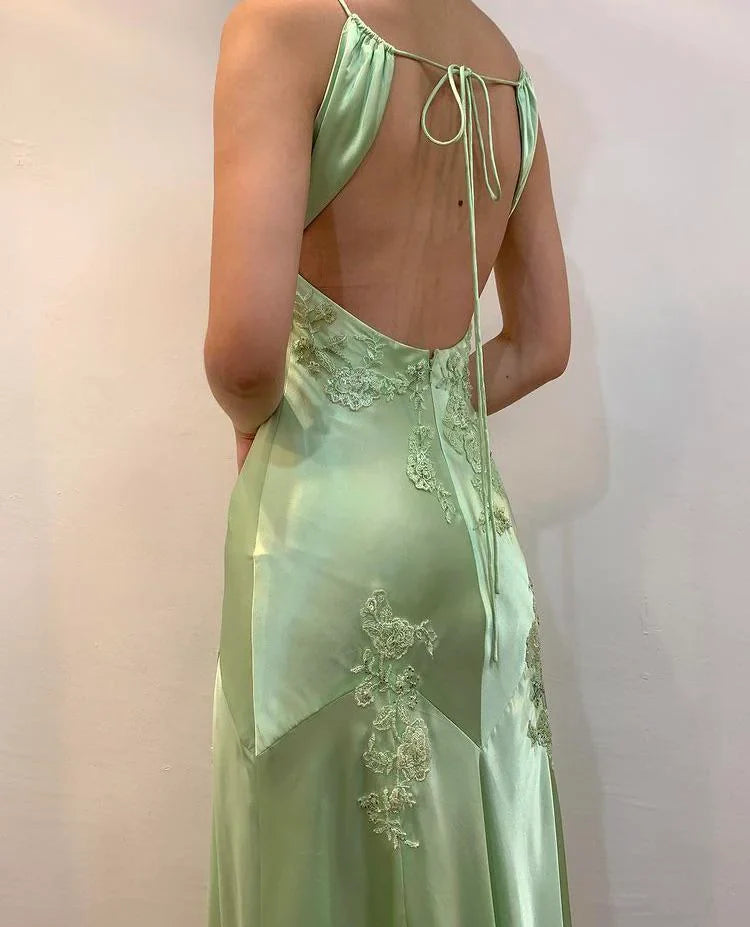 Sage Green Vintage V Neck Beaded Long Party Dress Evening Gown Prom Dress nv2045