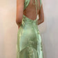 Sage Green/Pink Vintage V Neck Beaded Spaghetti Strap Backless Long Mermaid Ball Gown Evening Dress Formal Party Dress nv3599